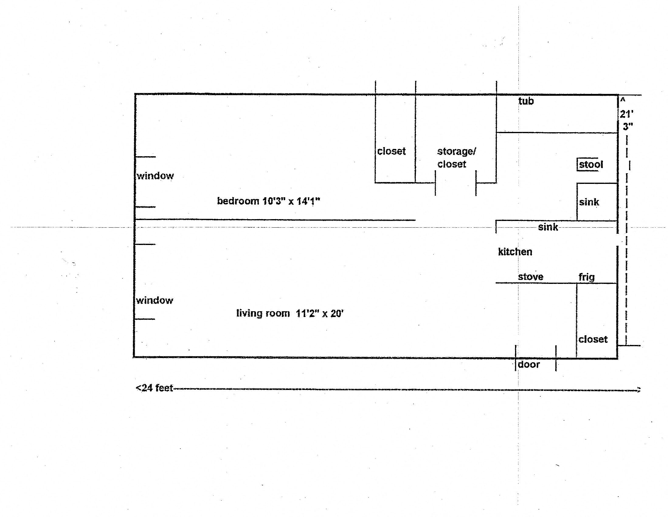 Floor plan for 1 bed, 1 bath